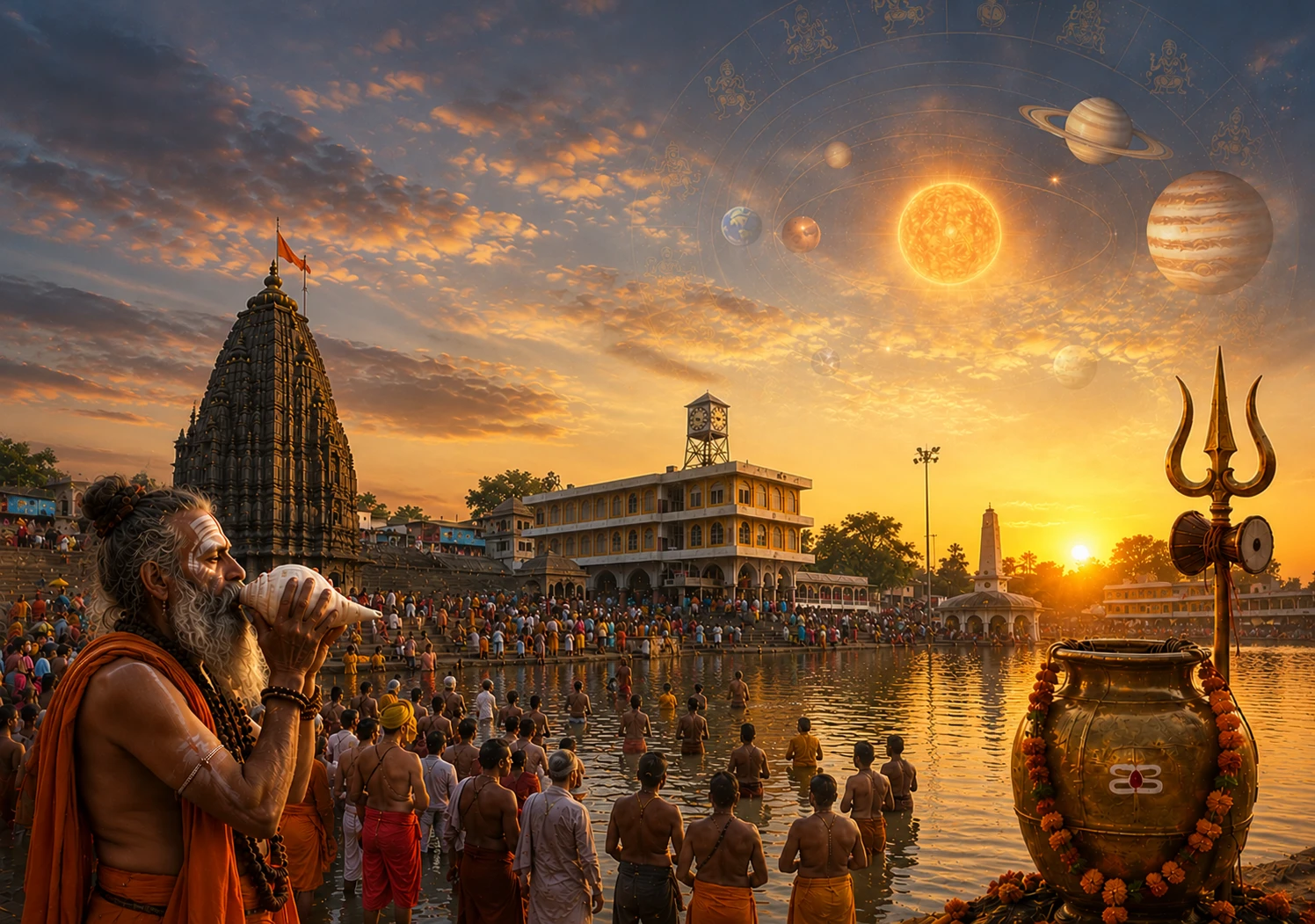 नासिक कुंभ २०२७ के पवित्र गोदावरी तट पर आयोजित आस्था के महापर्व का भव्य दृश्य