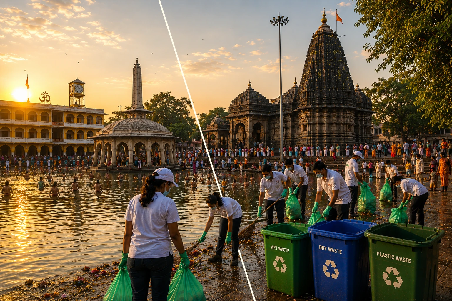 स्वच्छ और हरित नासिक कुंभ २०२७ में गोदावरी घाट और स्वच्छ पर्यावरण का प्रेरणादायक दृश्य