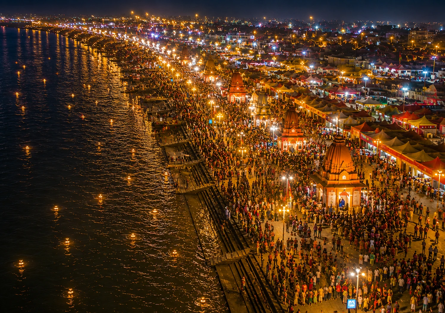 नासिक कुंभ २०२७ में गोदावरी तट पर आयोजित भव्य आध्यात्मिक महापर्व का दृश्य