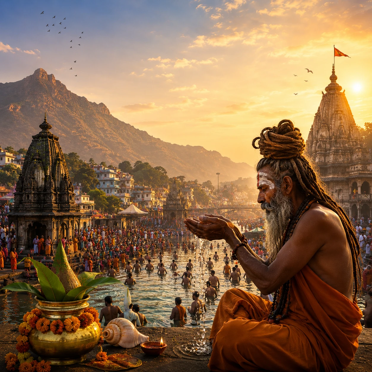 गोदावरी तट पर नासिक कुंभ में श्रद्धालुओं की आस्था और पवित्र स्नान का दृश्य